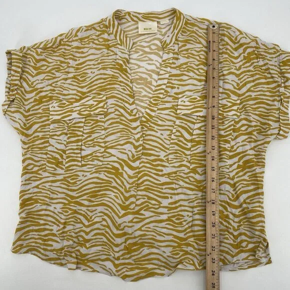 Anthropologie MAEVE Size XL Amira Utility Shirt Yellow Zebra Print - Picture 7 of 12